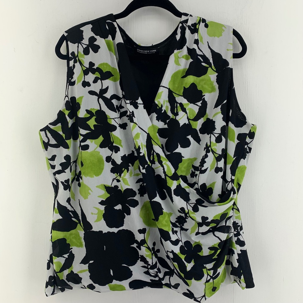 Bold Ruched Woman 3X Faux Wrap Floral Artsy Colorful Tank Cami Top Career Casual